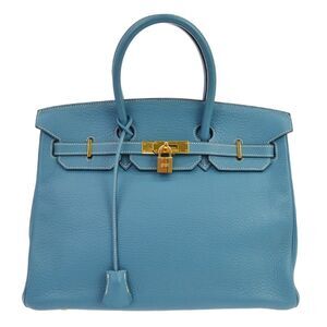 Hermes Birkin Blue Clemence With Gold Hardware Blue Leather Handbag